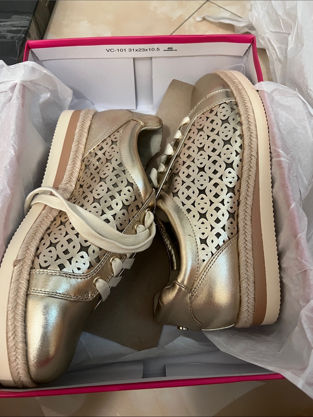 Vince Camuto Metallic Gold Laser-Cut Platform Sneaker